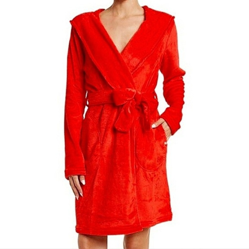 UGG Miranda Luxury Plush Hooded Robe in Sold Out Ribbon Red Women's XS by UGG